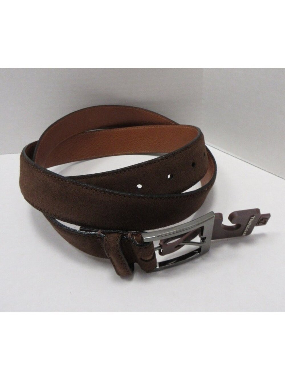 Trafalgar Belt 42 Full Grain Suede Leather Silver Tone Italy Made NEW